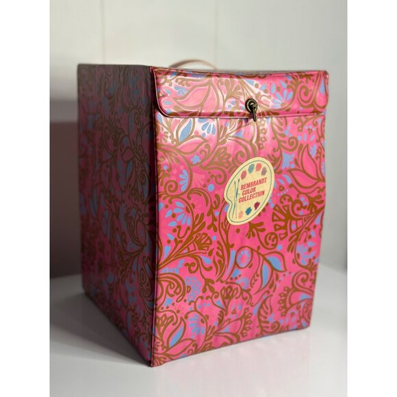 VTG 60s Mod Pink & Blue Floral Wig Storage Box Vinyl Carry Case Wig Stand READ - Picture 3 of 7